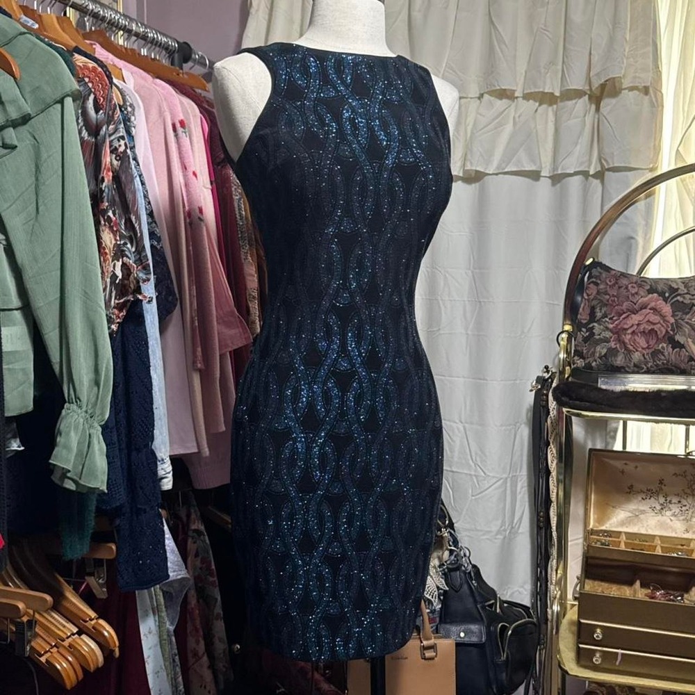 Black & Blue Glitter Open Back Party Dress